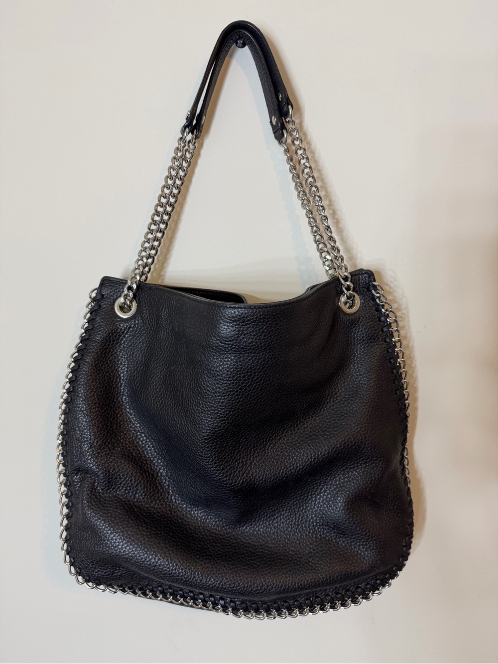 Michael Kors Black Pebbled Leather Chain Trim Shoulder Tote Bag